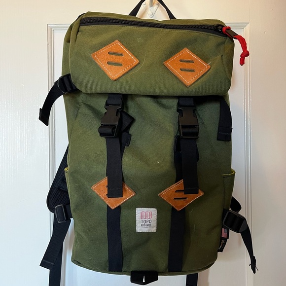 Topo Designs Olive Green Backpack with Tan Accents - Picture 1 of 3